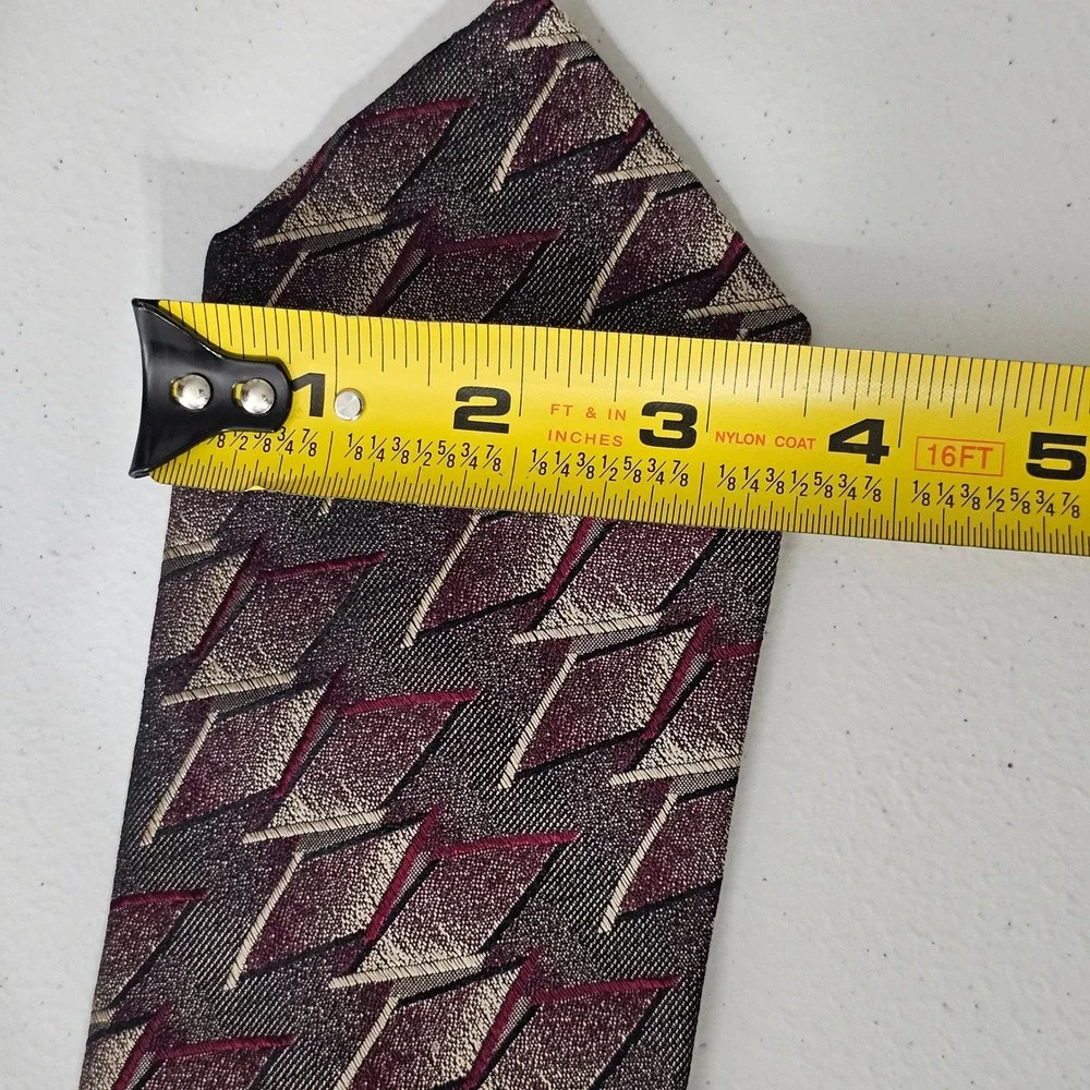 Stefano Milano Silk Tie Burgundy Pewter Geometric Art Deco Italian Hand Made‎